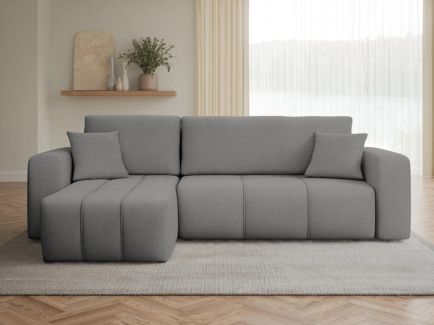 Canapé d'angle Comfivo Laurus, Gris foncé, Fonction de couchage