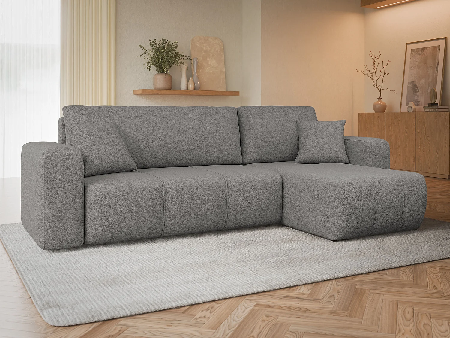 Canapé d'angle Comfivo Laurus, Gris foncé, Fonction de couchage