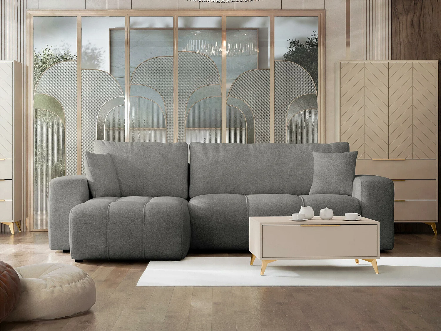 Canapé d'angle Comfivo Laurus, Gris foncé, Fonction de couchage