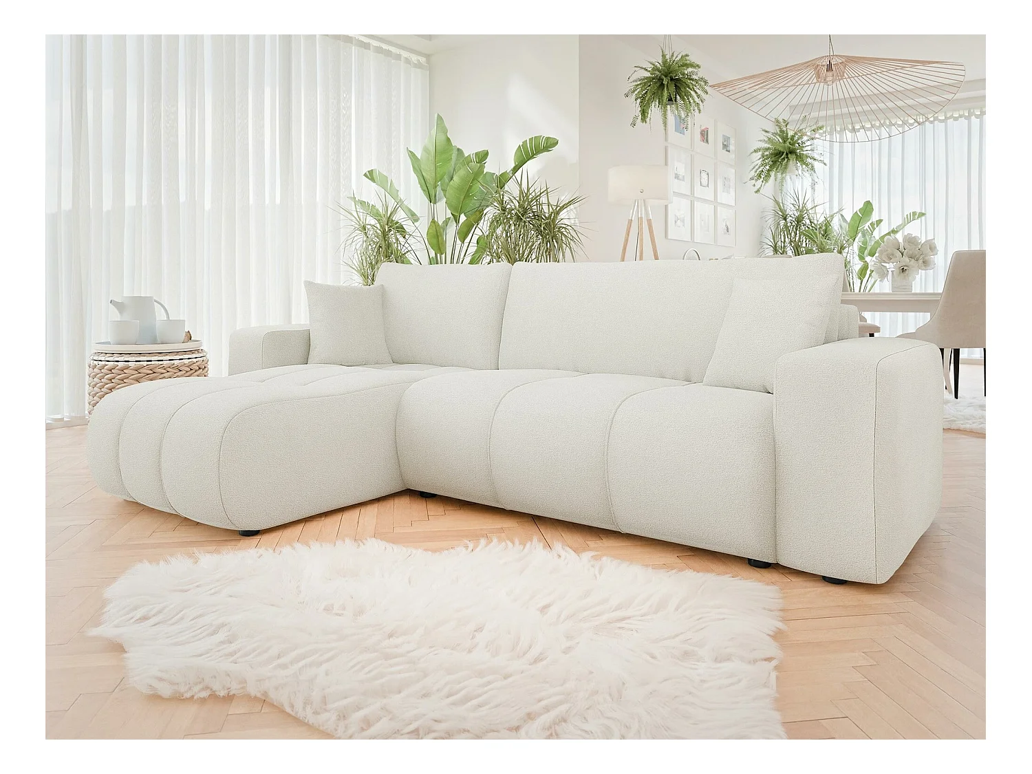 Canapé d'angle Comfivo 361, Brun clair, Fonction de couchage, Boîte de literie, 244x145cm