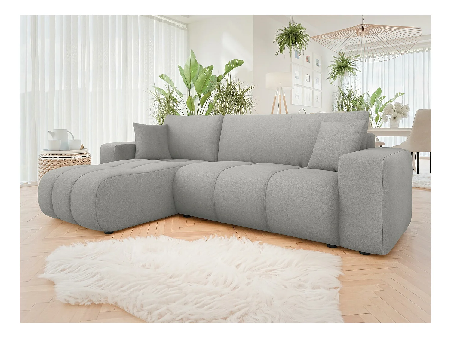 Canapé d'angle Comfivo 361, Gris, Fonction de couchage, Boîte de literie, 244x145x82cm