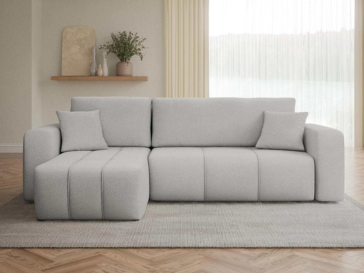 Canapé d'angle Comfivo Laurus, Gris clair, Fonction de couchage