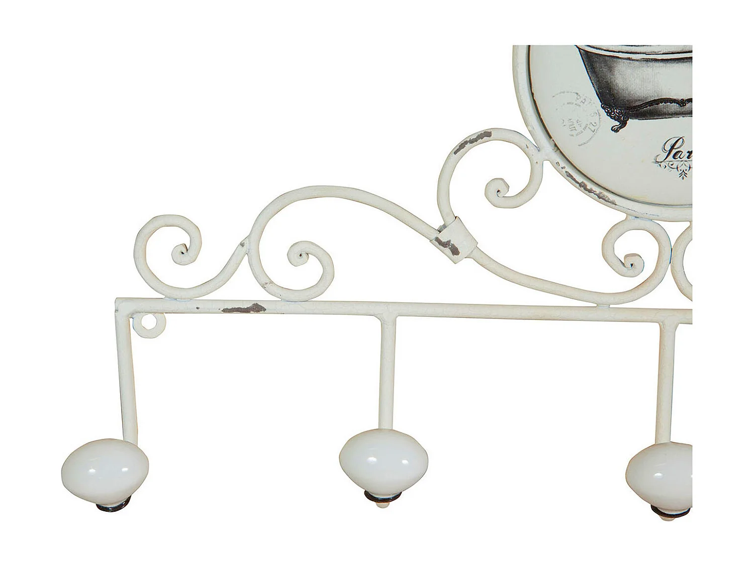 Cintre mural "Le Bain" 48x26x6 cm - Cintre mural avec 5 crochets en fer forgé et porcelaine - Shabby Chic