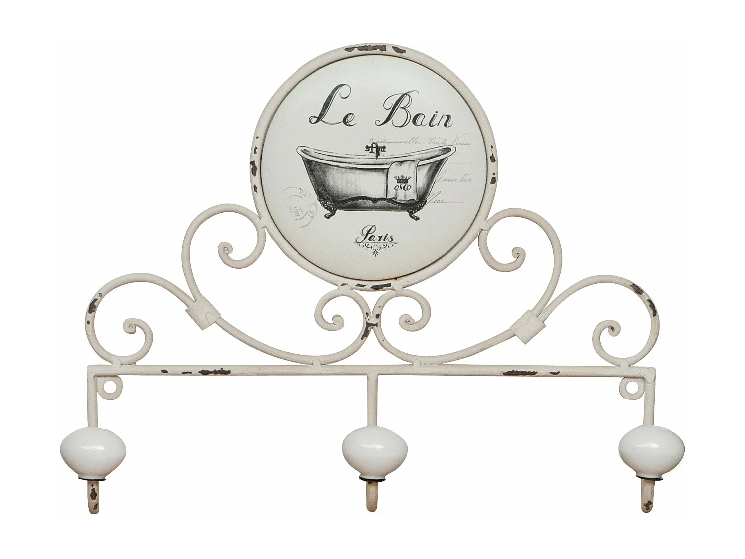 Porte-serviettes mural « Le Bain Paris » 30x6x25cm - Porte-serviettes de salle de bain en fer forgé Shabby Chic