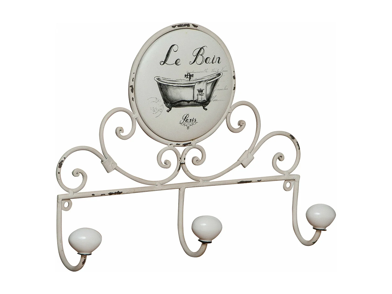 Porte-serviettes mural « Le Bain Paris » 30x6x25cm - Porte-serviettes de salle de bain en fer forgé Shabby Chic