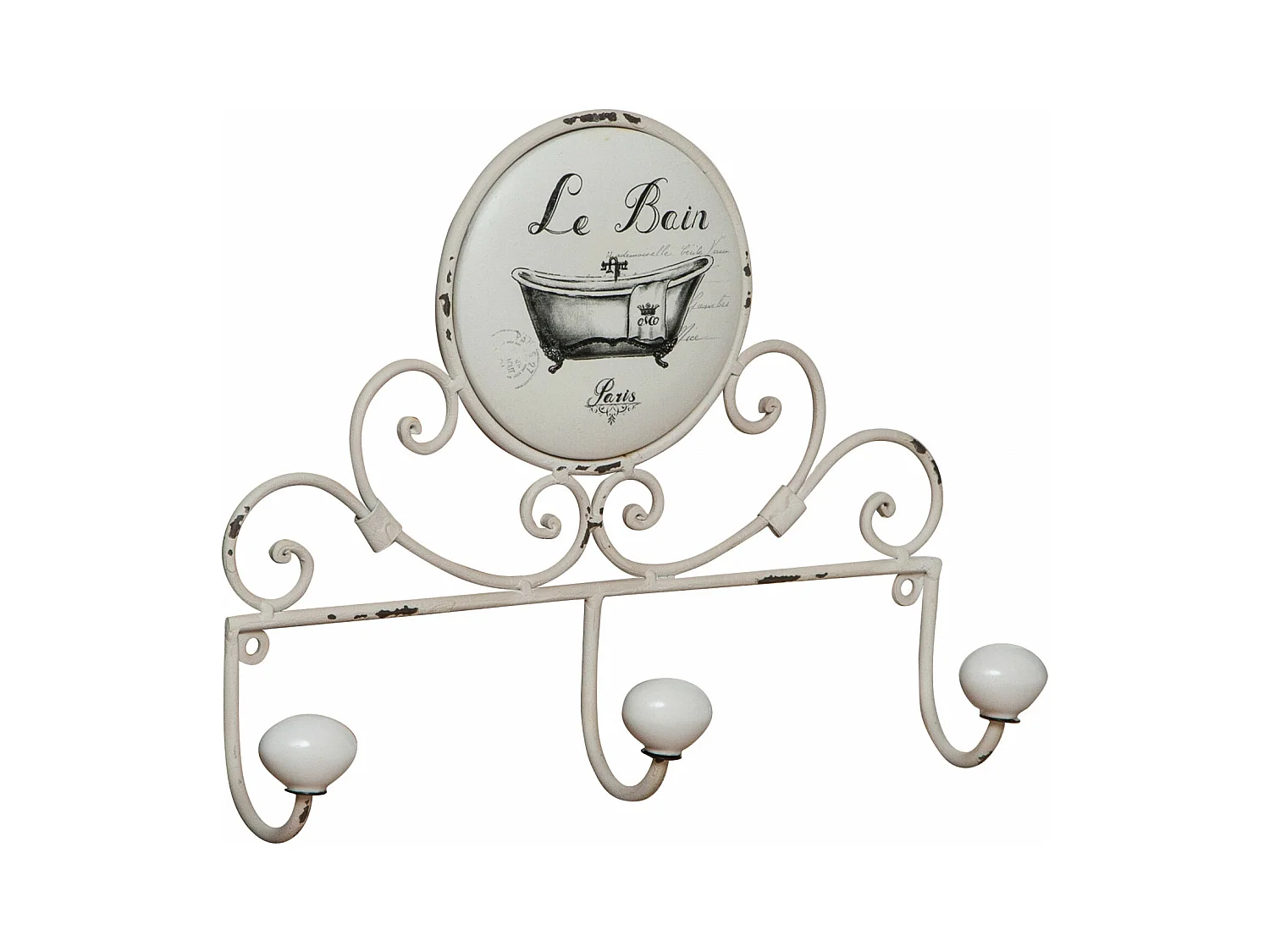Porte-serviettes mural « Le Bain Paris » 30x6x25cm - Porte-serviettes de salle de bain en fer forgé Shabby Chic