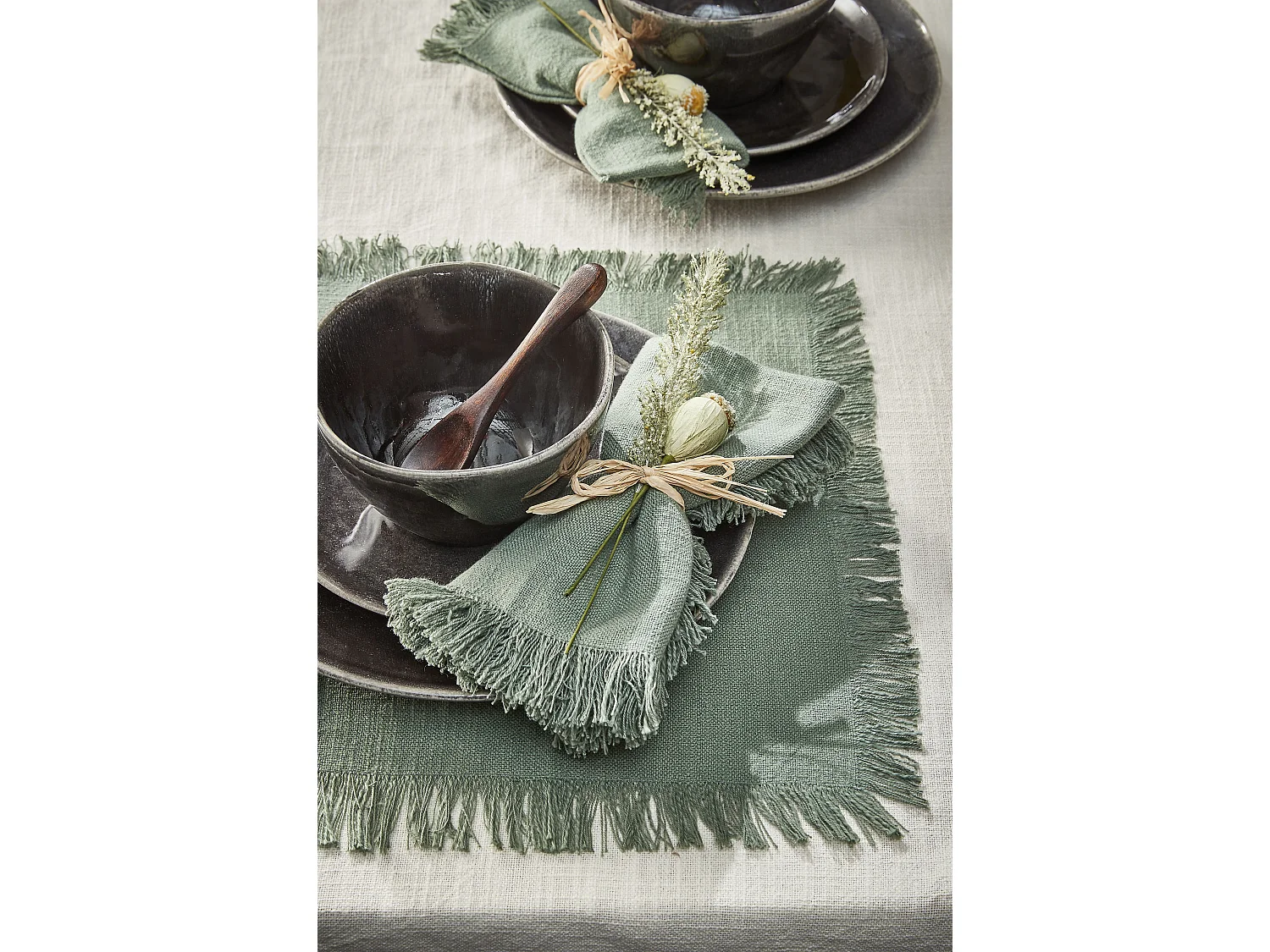 Set de Table Lot en coton - 48 x 33 - Vert - XAVIE