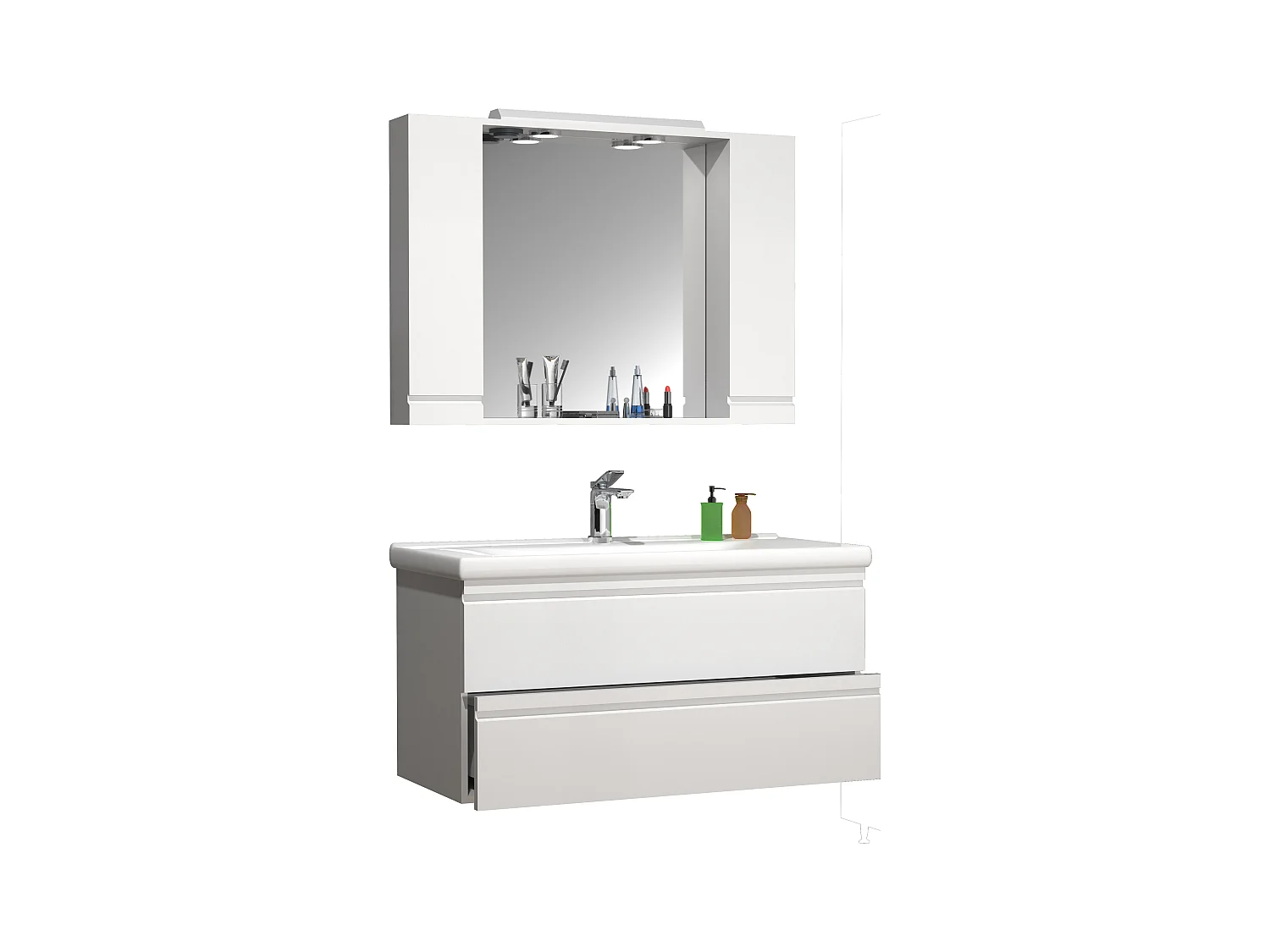 Bathroom furniture washbasin Silora White H. 125 x W. 100 x D. 46 cm