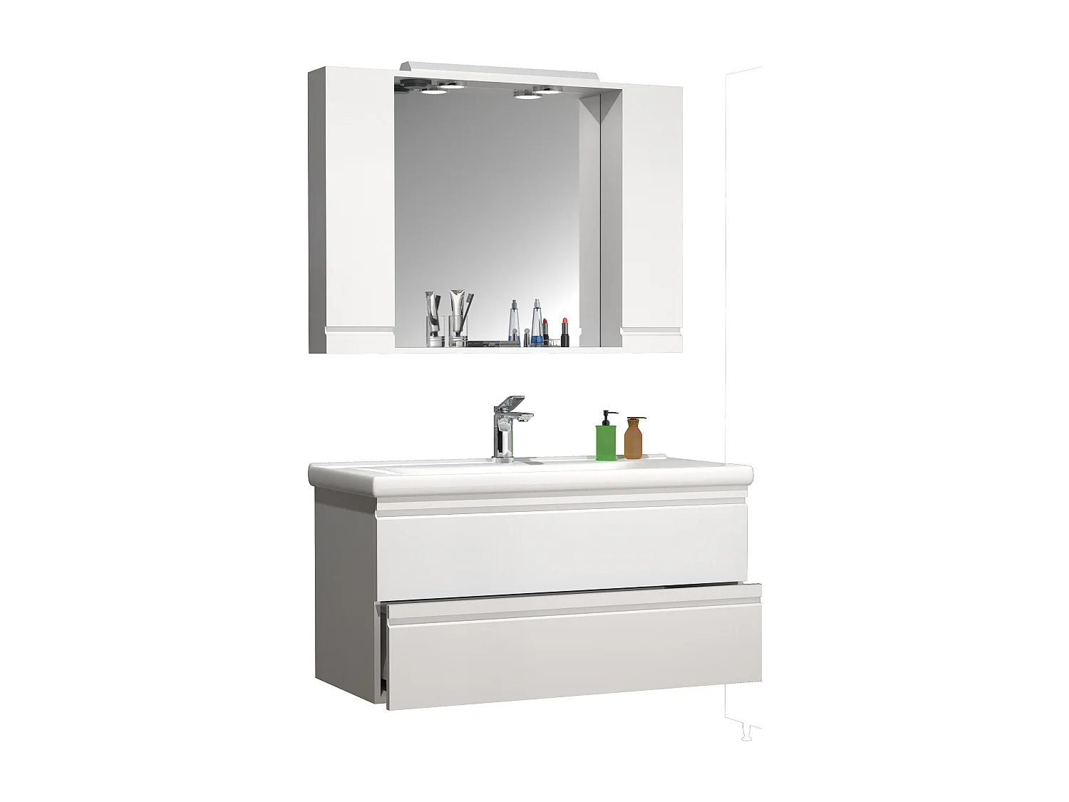 Bathroom furniture washbasin Silora White H. 125 x W. 100 x D. 46 cm