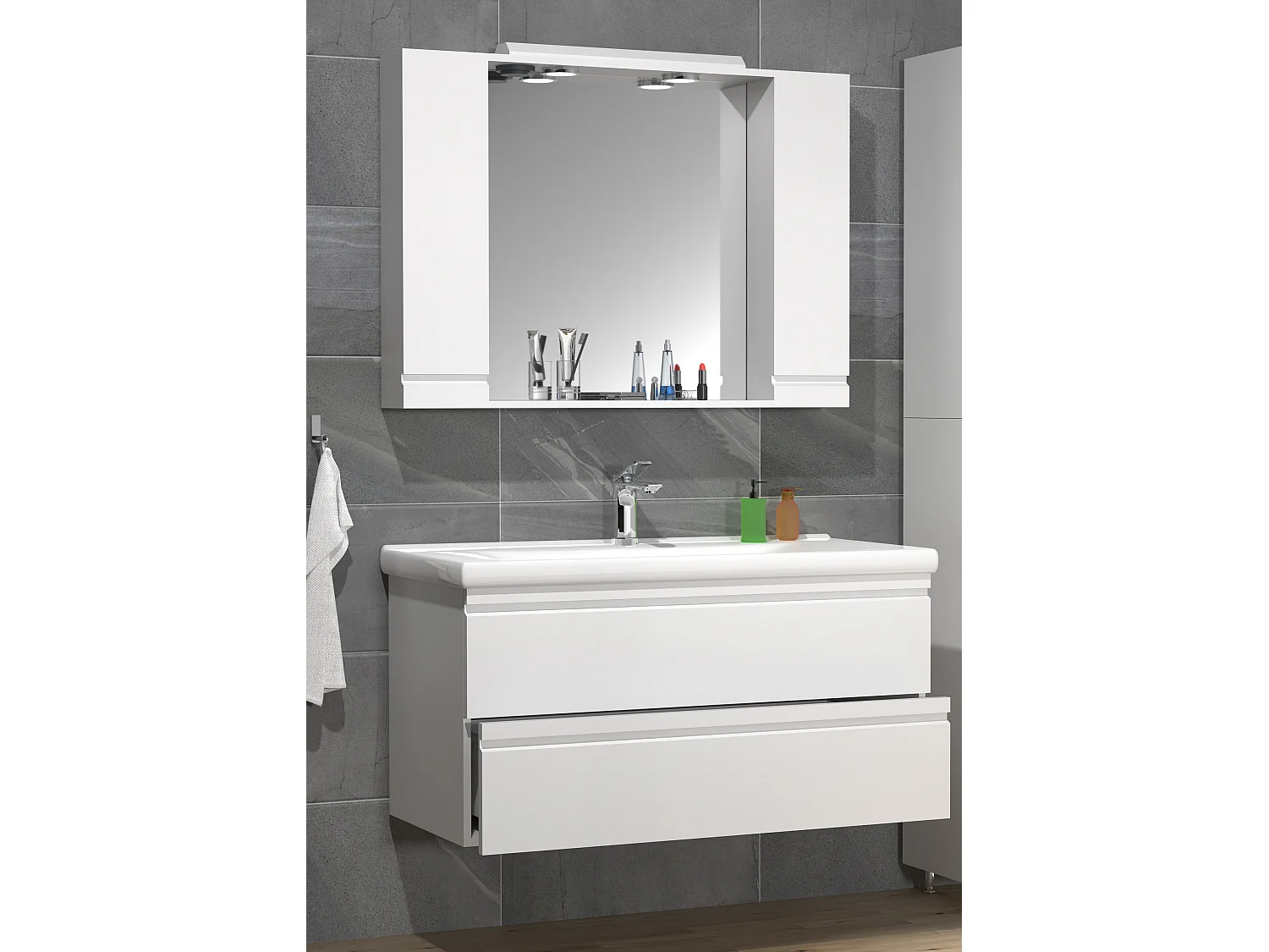 Bathroom furniture washbasin Silora White H. 125 x W. 100 x D. 46 cm