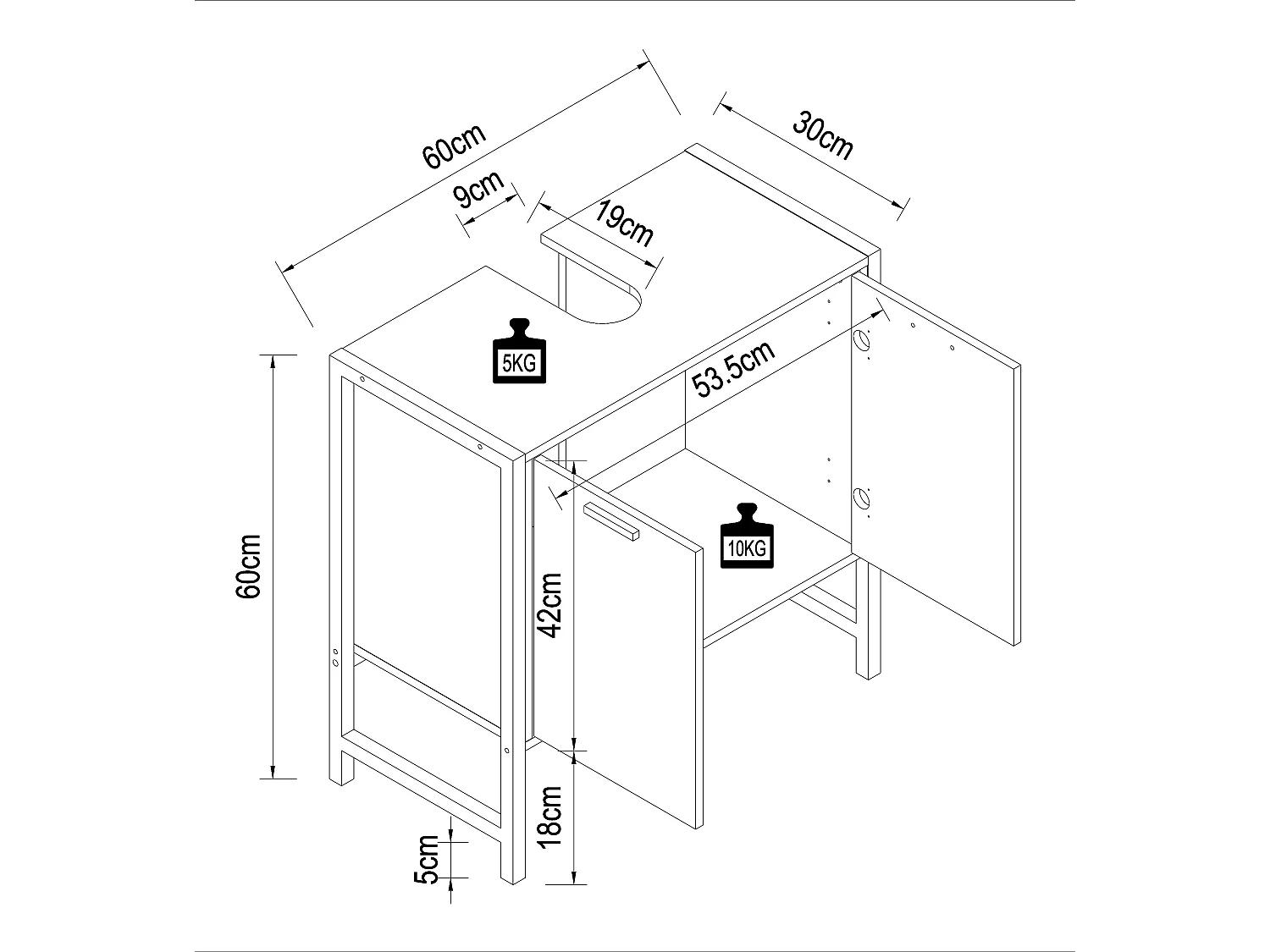 Mobiliário de banheiro armário de lavatório Edino Carvalho mel A. 60 x L. 60 x P. 30 cm
