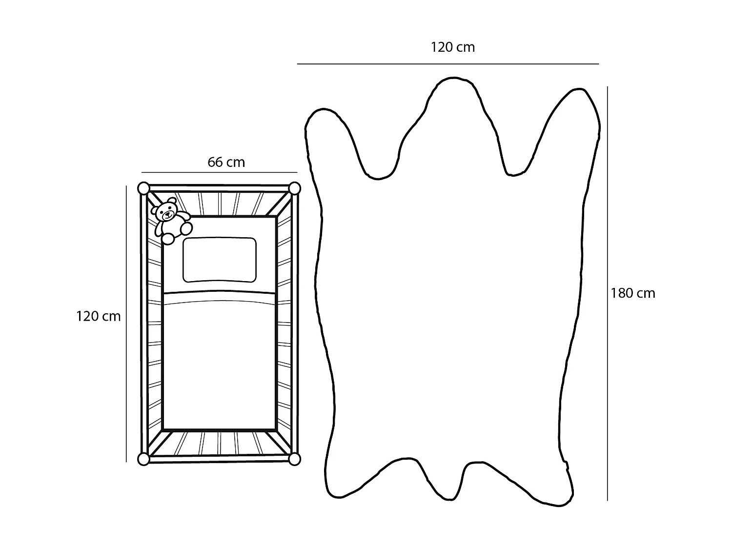 Vloerkleed van katoen - 180 x 120 - Zwart, wit -