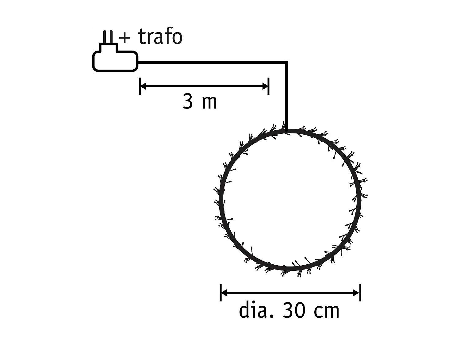 Couronne de Noel avec LED en métal - Ø30 - Noir -