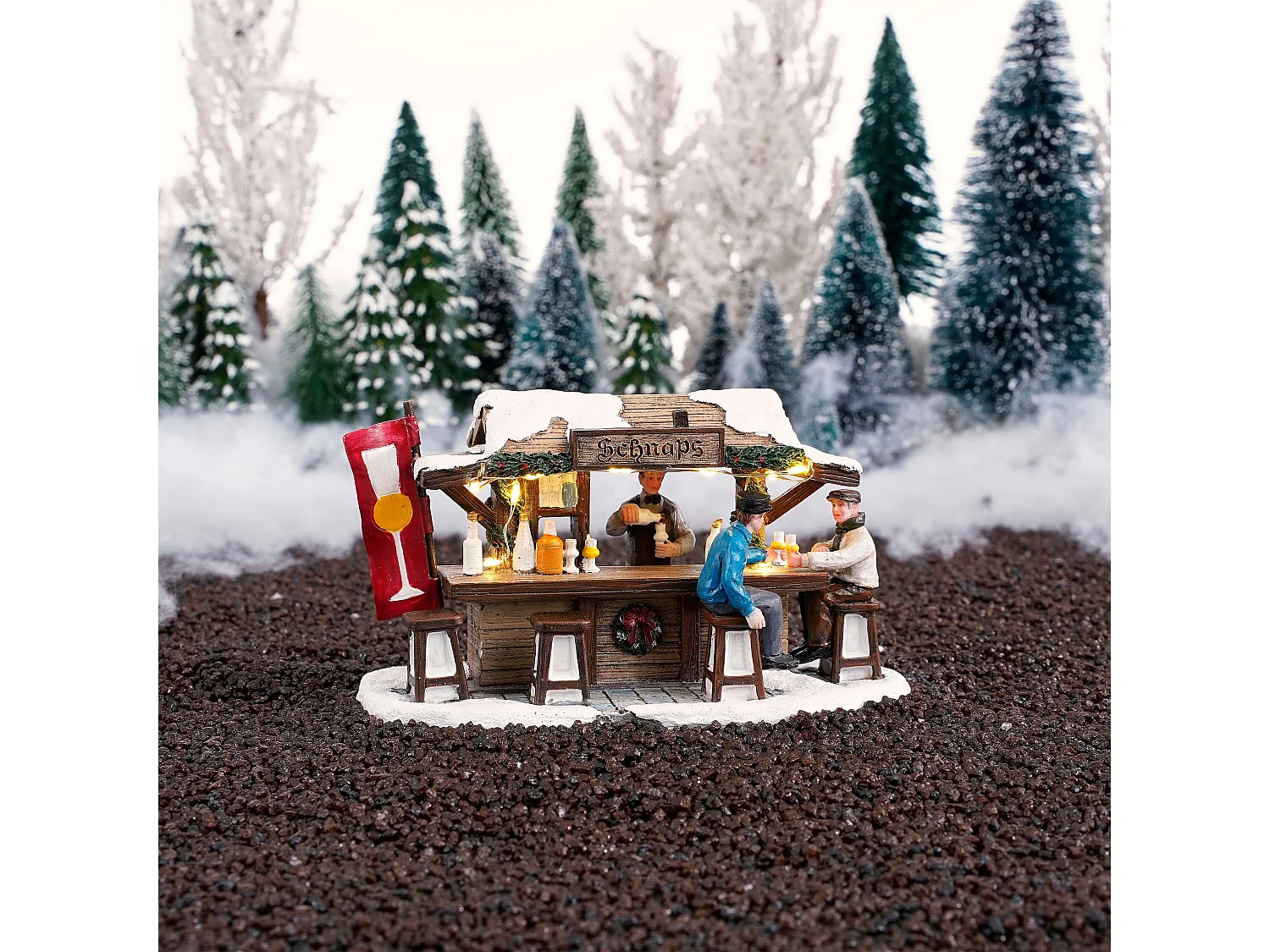 Village de noel anime et lumineux en polyrésine - 16 x 7,5 x 9 - Multicolore - LUVILLE ORIGINALS