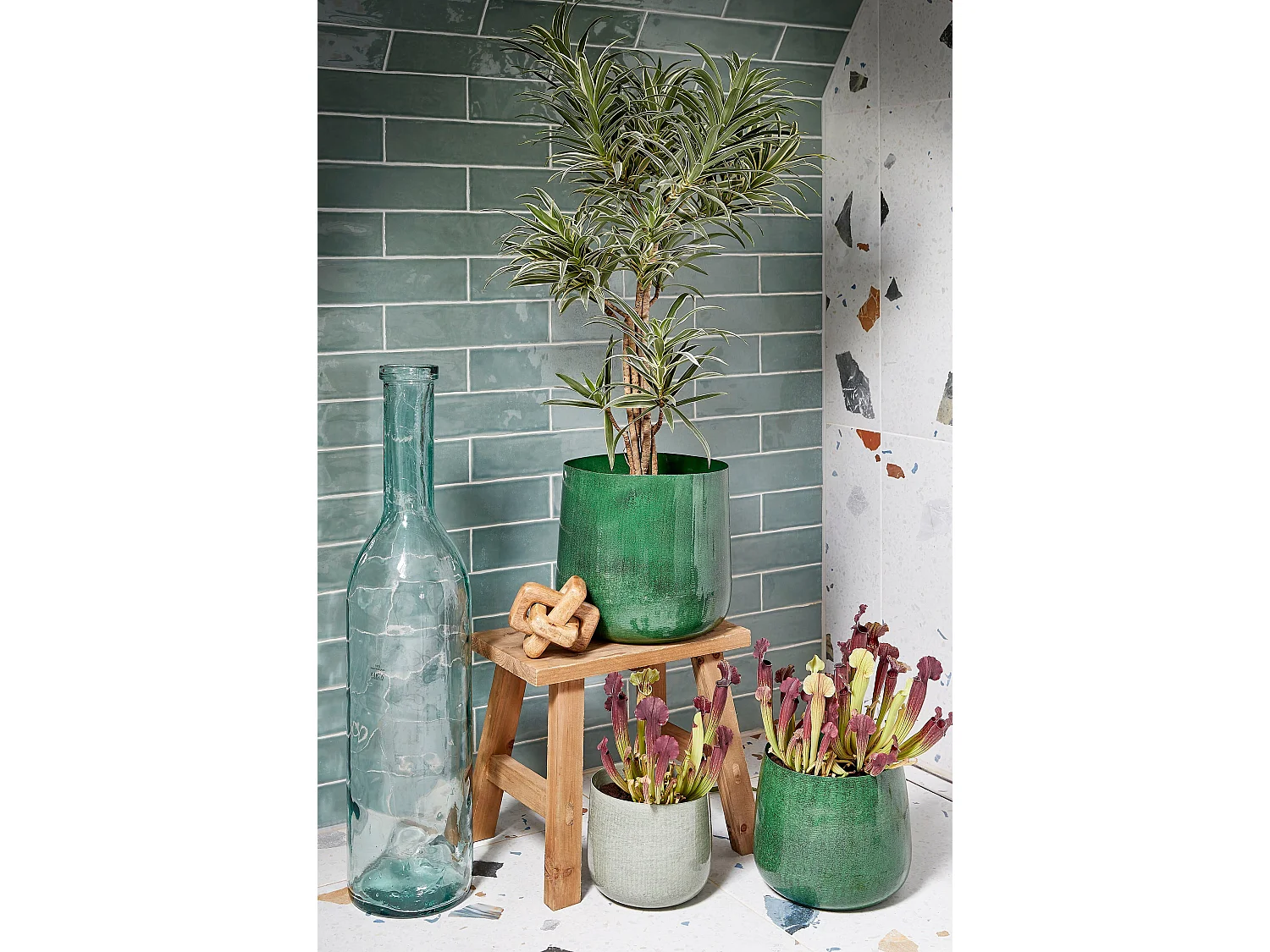 Pot de fleurs d'interieur en fer - 22 x Ø24 - Gris clair - BENSON