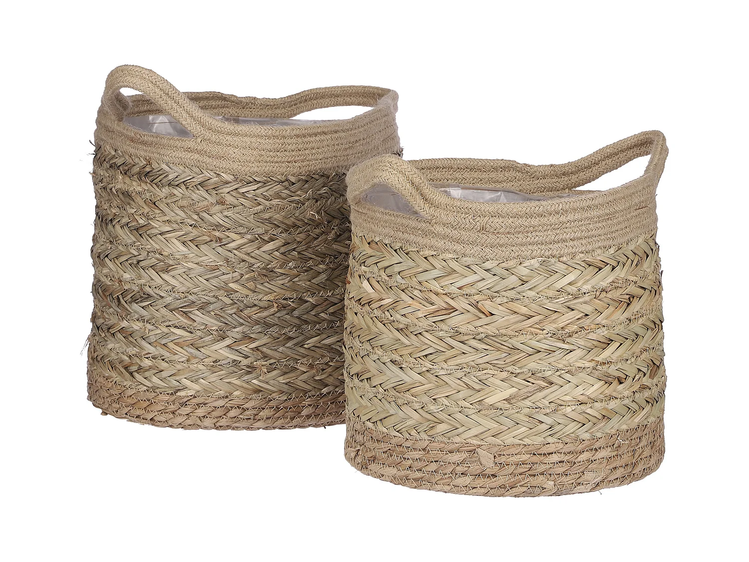 Plantenmand set van zeegras en plastic - 28 x Ø30 - Lichtbruin - ANNE