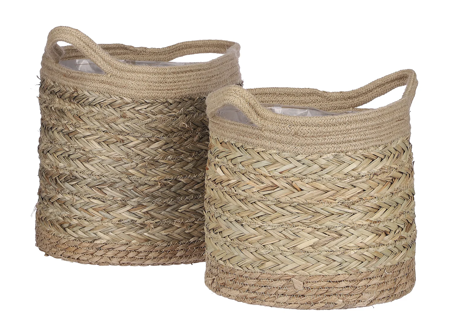 Plantenmand set van zeegras en plastic - 28 x Ø30 - Lichtbruin - ANNE