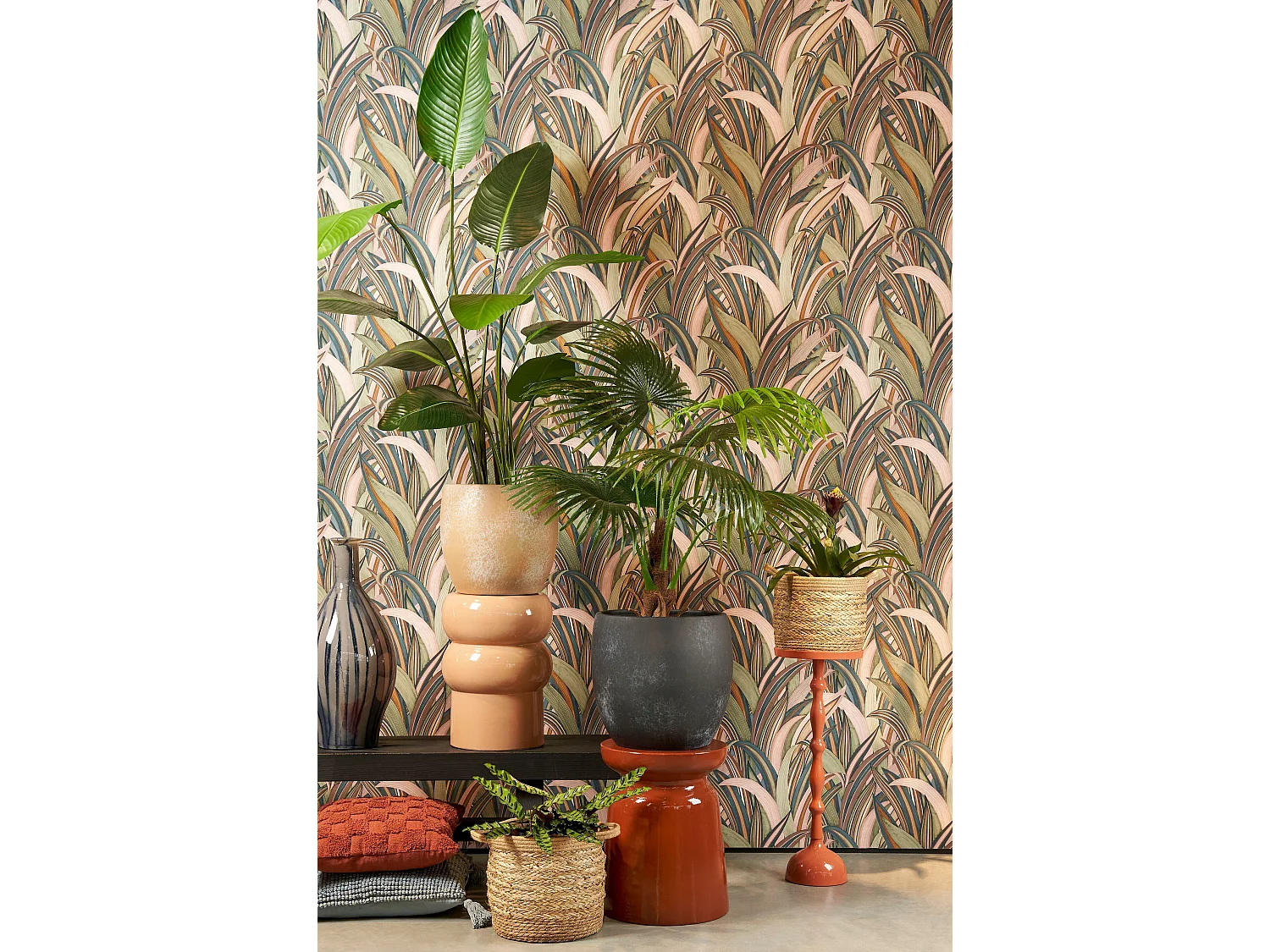 Plantenmand set van zeegras en plastic - 28 x Ø30 - Lichtbruin - ANNE