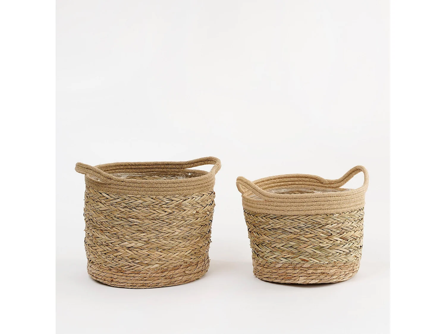 Plantenmand set van zeegras en plastic - 28 x Ø30 - Lichtbruin - ANNE