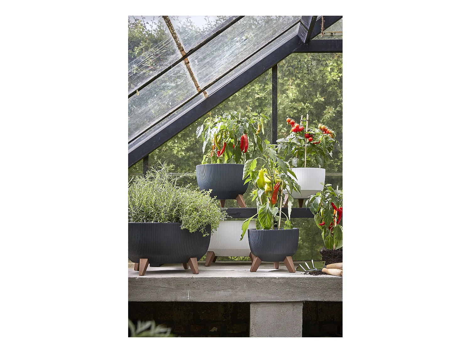 Pot de fleurs d'interieur  en polypropylène - 20.5 x Ø40 - Blanc cassé - DOPPIO