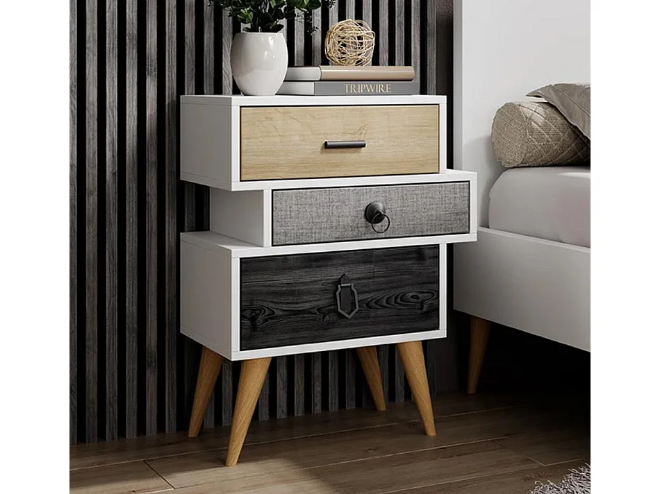 Mesita de noche para Dormitorio en Multicolor 52x29,5x68cm Leticia