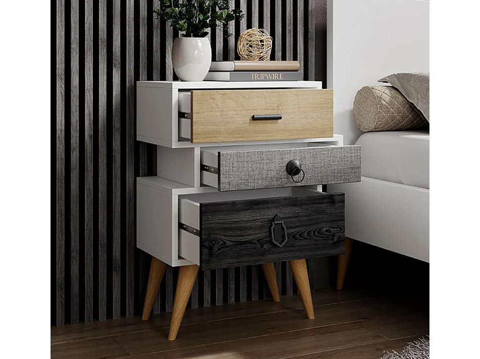 Mesita de noche para Dormitorio en Multicolor 52x29,5x68cm Leticia