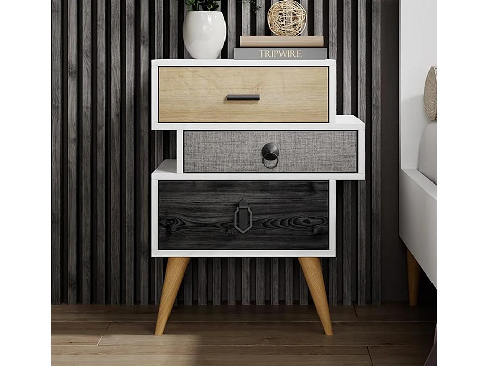 Mesita de noche para Dormitorio en Multicolor 52x29,5x68cm Leticia