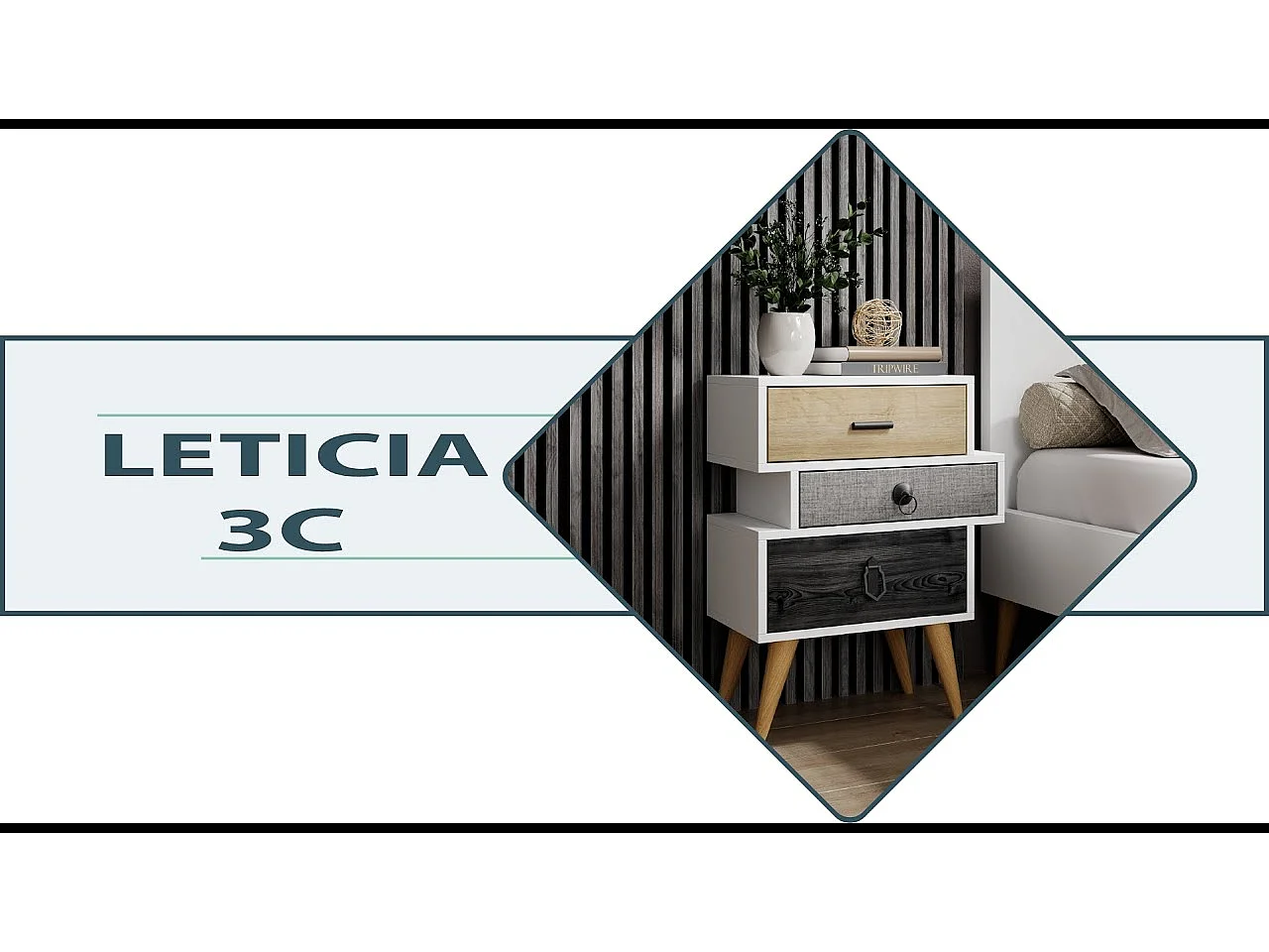 Table de chevet pour Chambre à coucher en Multicolore 52x29,5x68cm Leticia