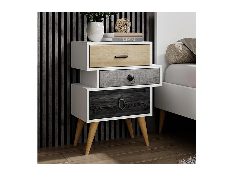 Table de chevet pour Chambre à coucher en Multicolore 52x29,5x68cm Leticia
