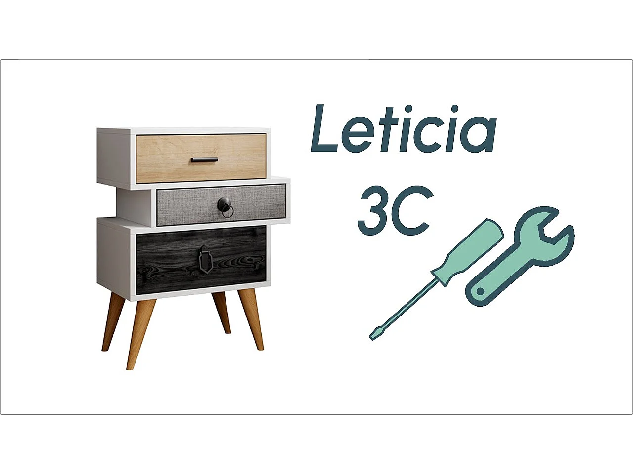 Mesita de noche para Dormitorio en Multicolor 52x29,5x68cm Leticia