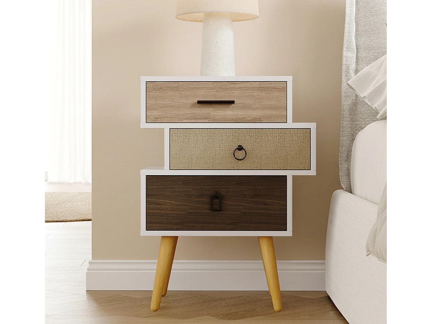 Mesita de noche para Dormitorio en Multicolor 52x29,5x68cm Leticia