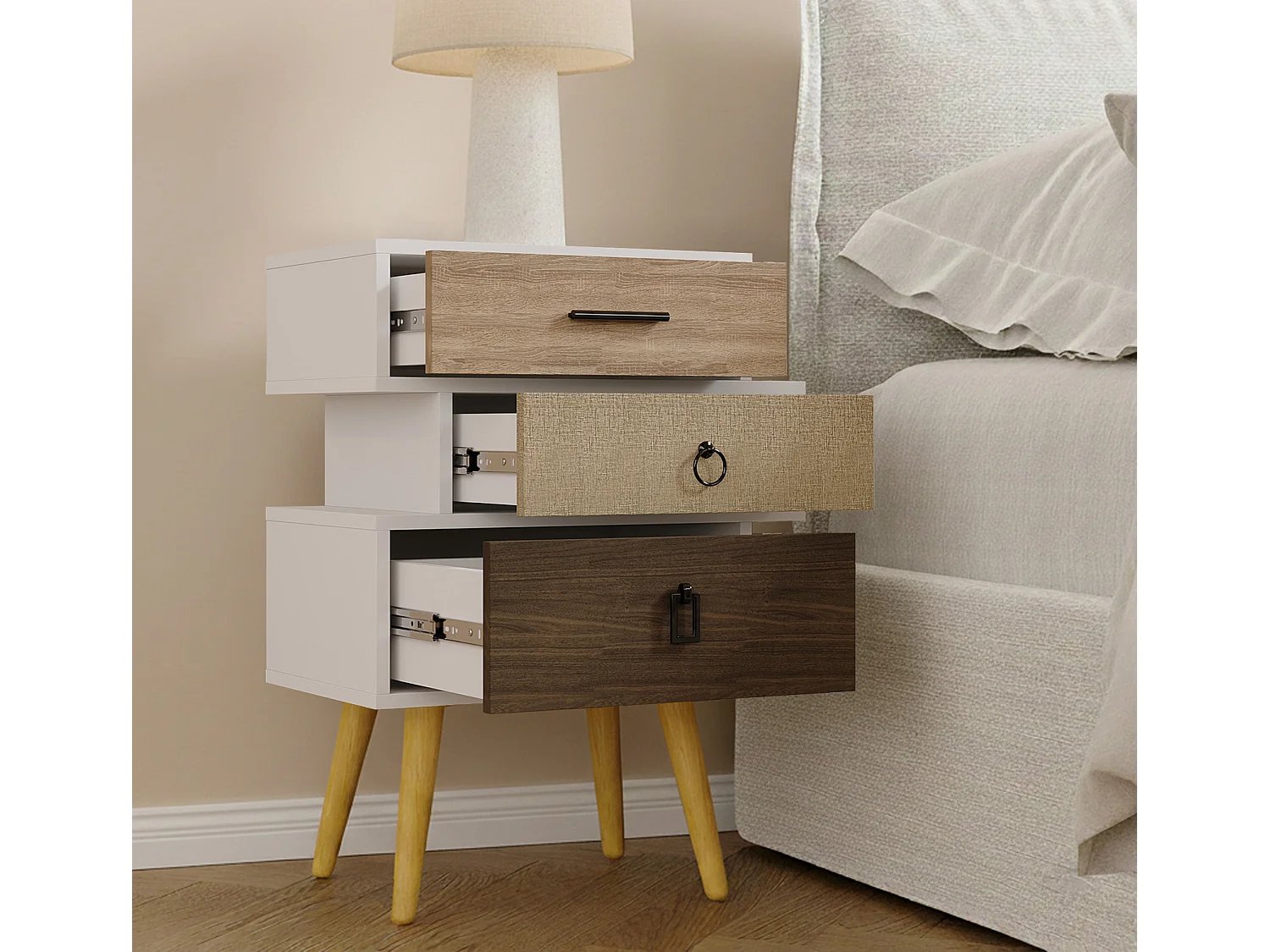 Mesita de noche para Dormitorio en Multicolor 52x29,5x68cm Leticia