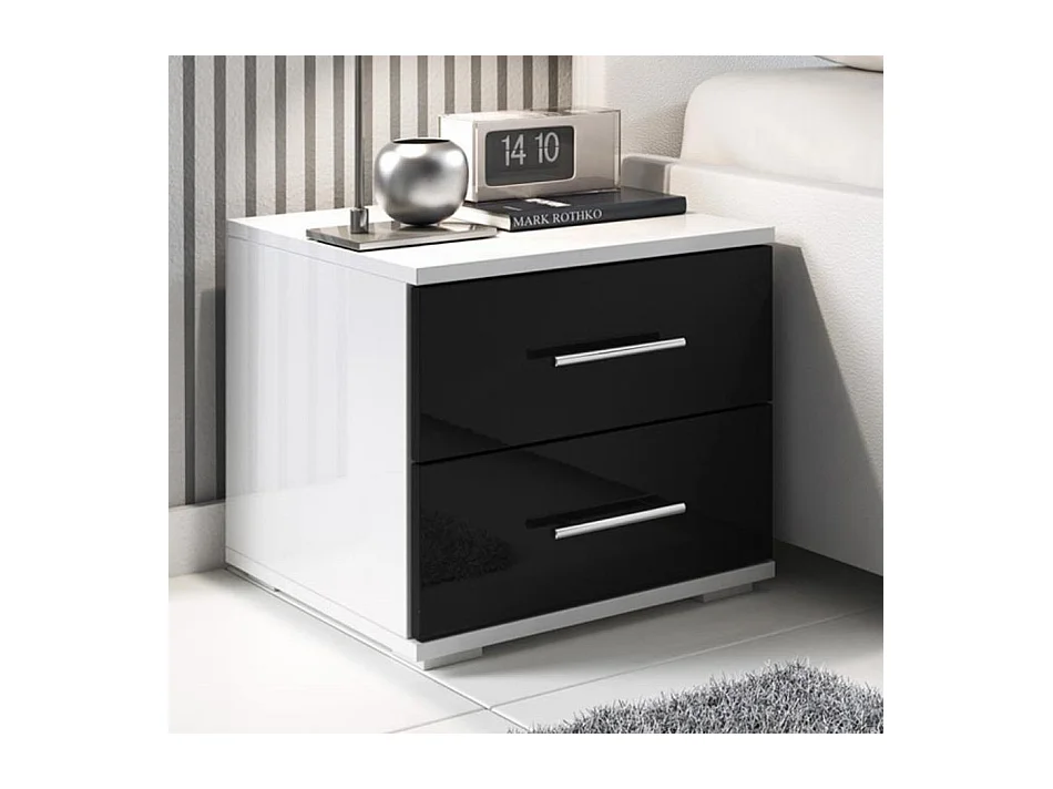 Table de chevet pour Chambre à coucher en Blanc et Noir 40x40x35cm Beatriz