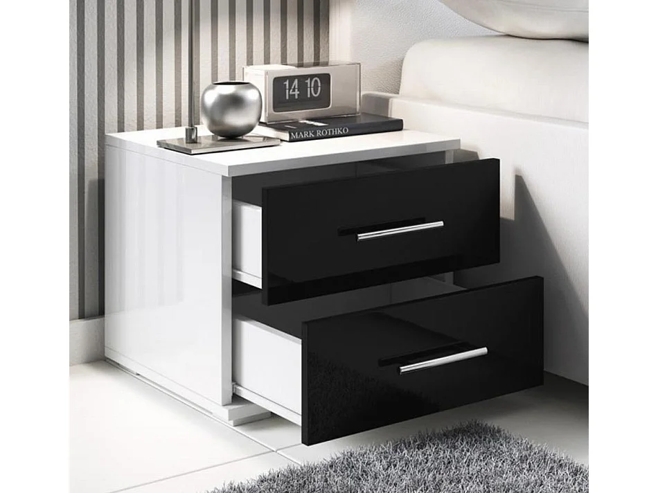 Table de chevet pour Chambre à coucher en Blanc et Noir 40x40x35cm Beatriz