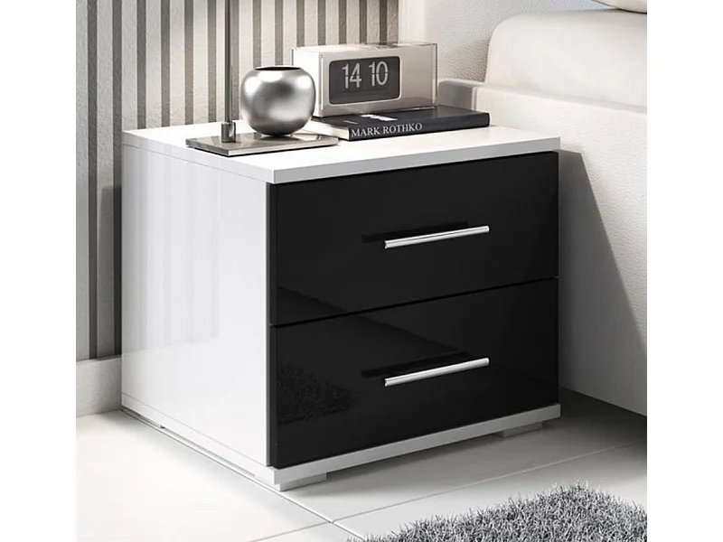 Mesita de noche para Dormitorio en Blanco y Negro 40x40x35cm Beatriz