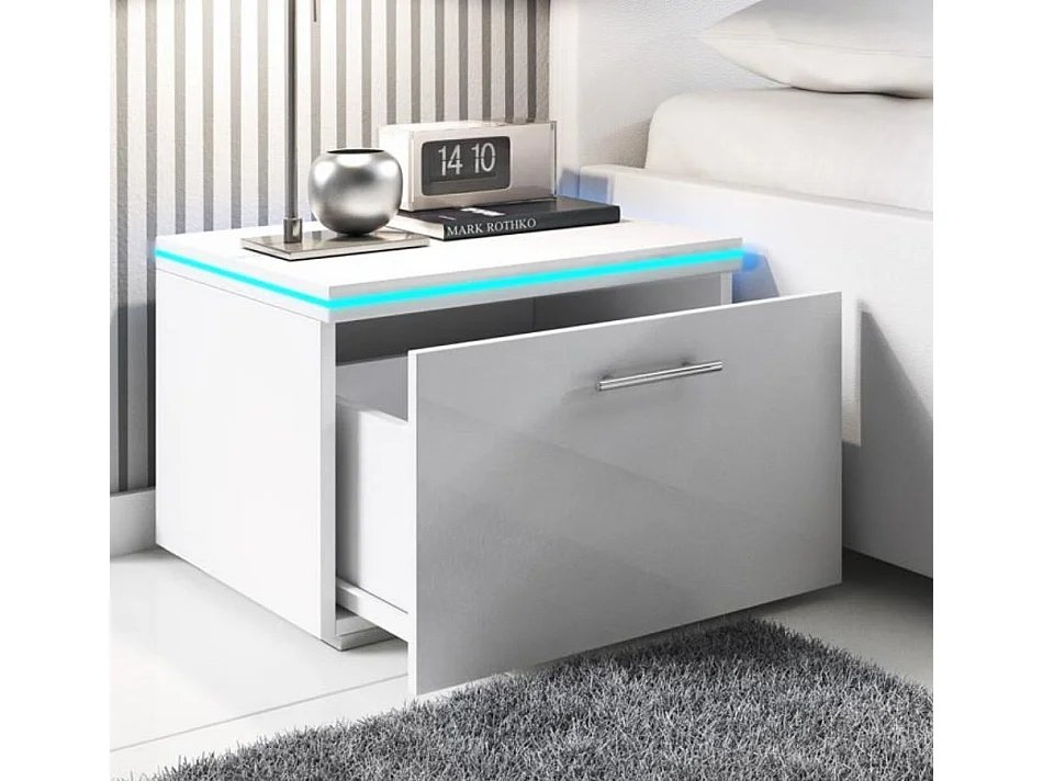 Table de chevet pour Chambre à coucher en Blanc avec LED 50x45x36,5cm Victoria