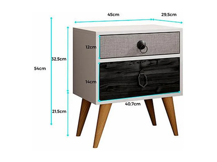 Table de chevet pour Chambre à coucher en Multicolore 45x29,5x52,5cm Leticia