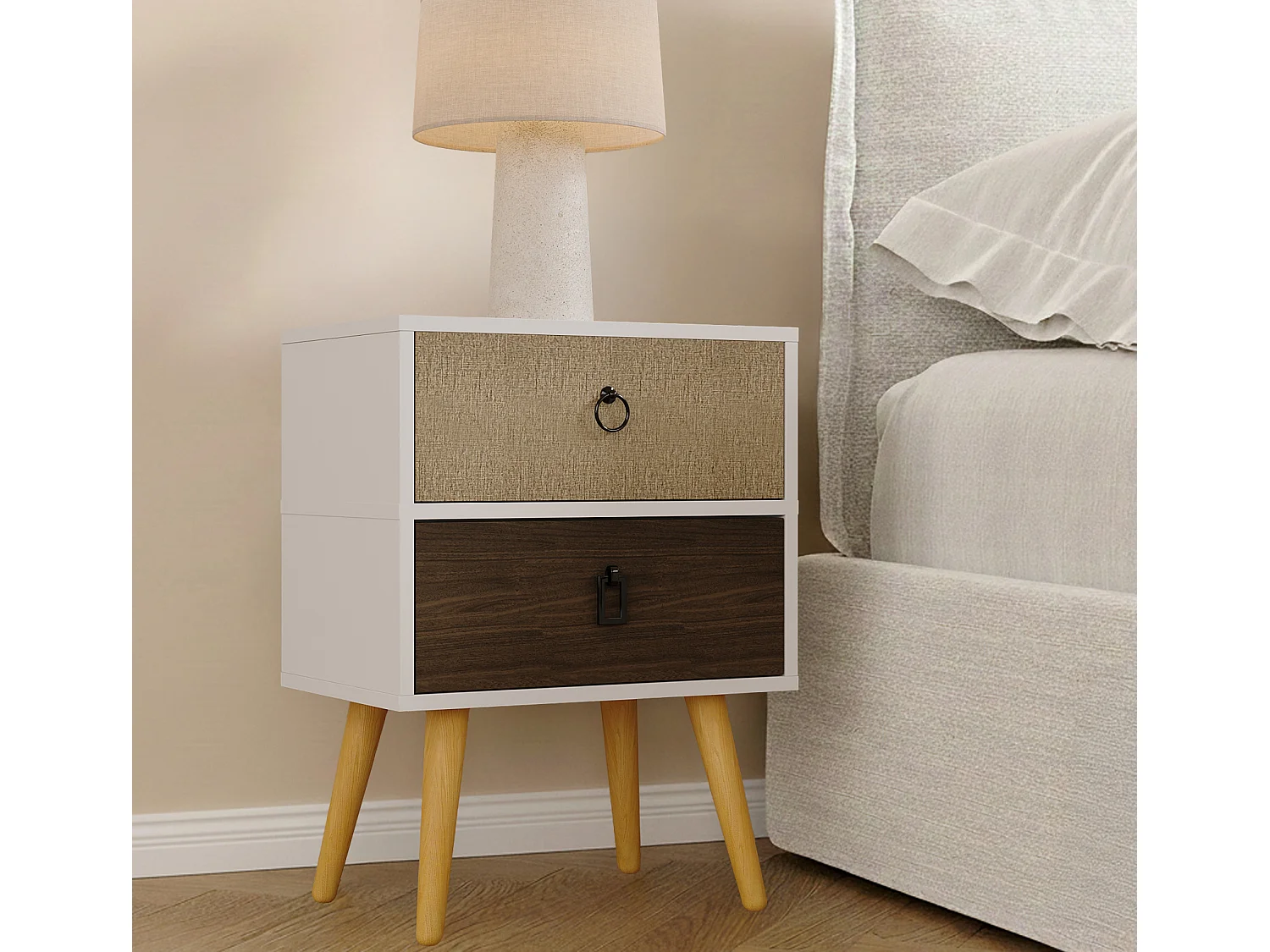 Mesita de noche para Dormitorio en Multicolor 45x29,5x52,5cm Leticia