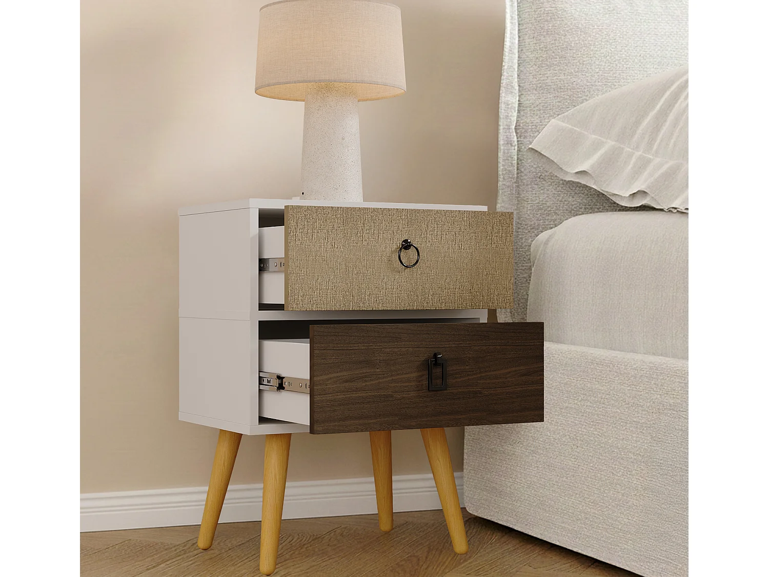 Mesita de noche para Dormitorio en Multicolor 45x29,5x52,5cm Leticia