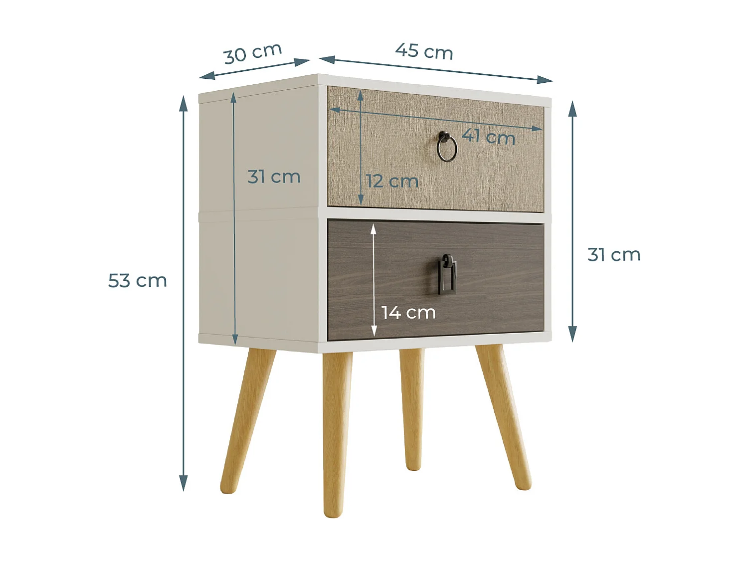 Mesita de noche para Dormitorio en Multicolor 45x29,5x52,5cm Leticia