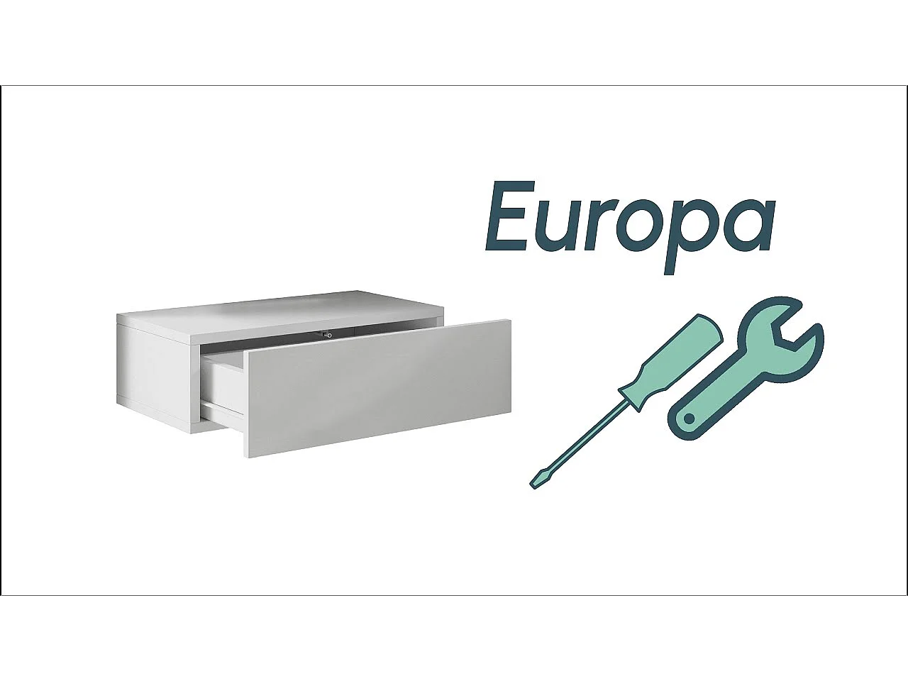 Table de chevet pour Chambre à coucher en Blanc 46x34x15cm Europa