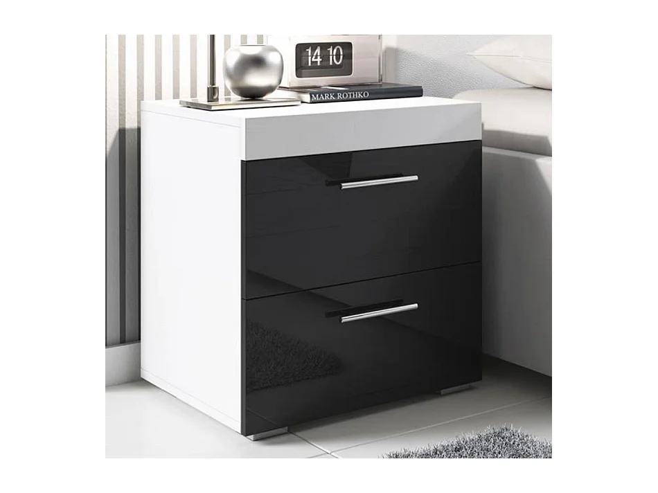 Table de chevet pour Chambre à coucher en Blanc et Noir 45x40x50cm Ciro