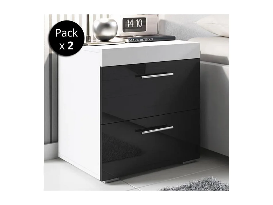 Pack 2 Mesitas de noche para Dormitorio en Blanco y Negro 45x40x50cm Ciro