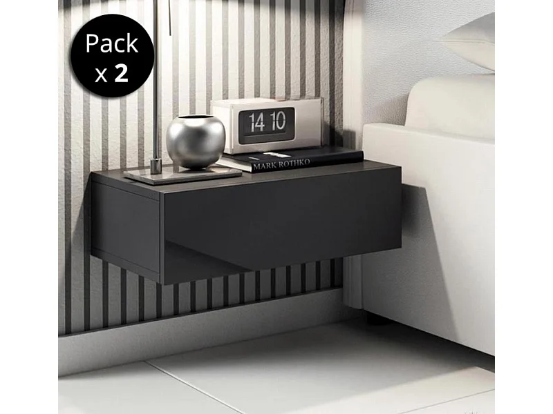 Pack 2 Mesitas de noche para Dormitorio en Negro 46x34x15cm Europa