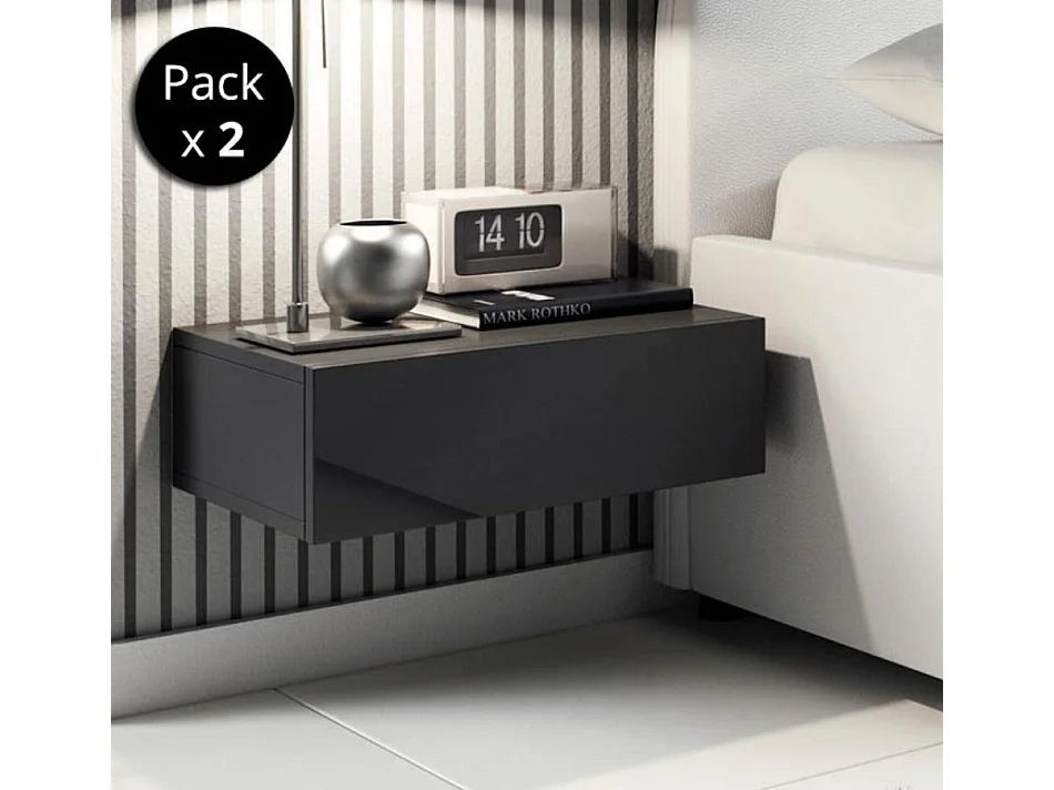 Pack 2 Mesitas de noche para Dormitorio en Negro 46x34x15cm Europa