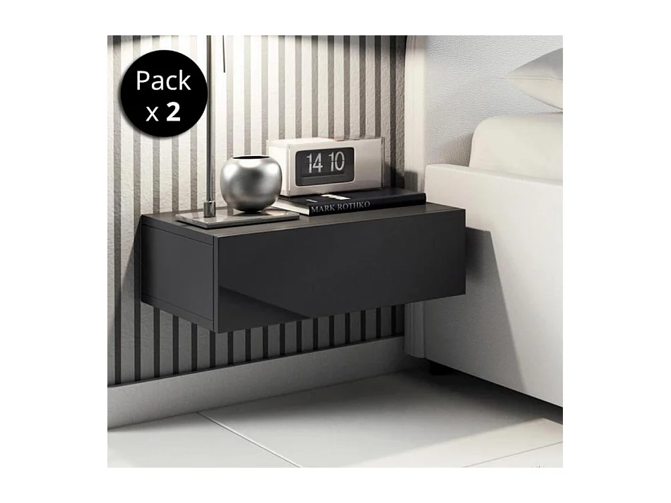 Lot 2 Tables de chevet pour Chambre à coucher en Noir 46x34x15cm Europa