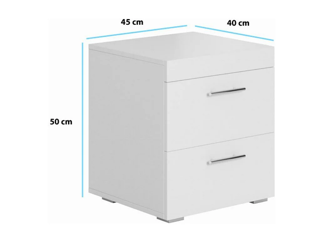 Lot 2 Tables de chevet pour Chambre à coucher en Blanc 45x40x50cm Ciro