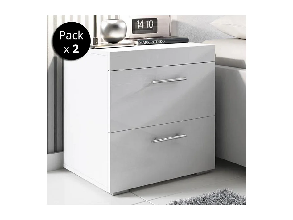 Lot 2 Tables de chevet pour Chambre à coucher en Blanc 45x40x50cm Ciro