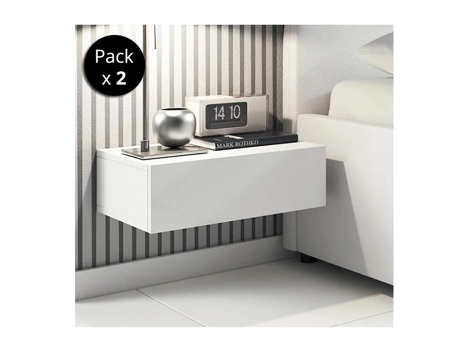Lot 2 Tables de chevet pour Chambre à coucher en Blanc 46x34x15cm Europa
