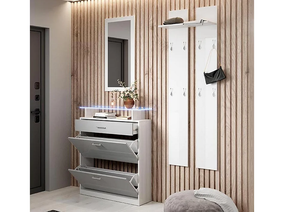 Conjunto recibidor para Entrada Pasillo en Blanco y Gris con LED 105x24x89cm Paola